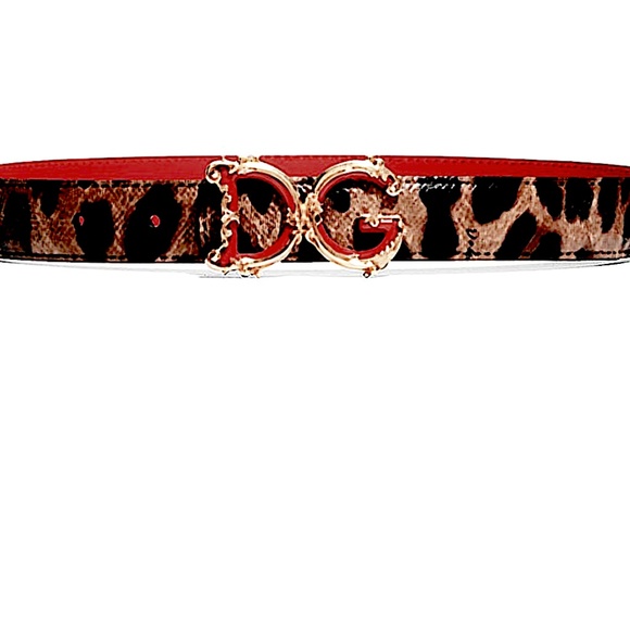 Dolce & Gabbana Leopard/Red Ornate Dg Leopard-print Buckle Belt